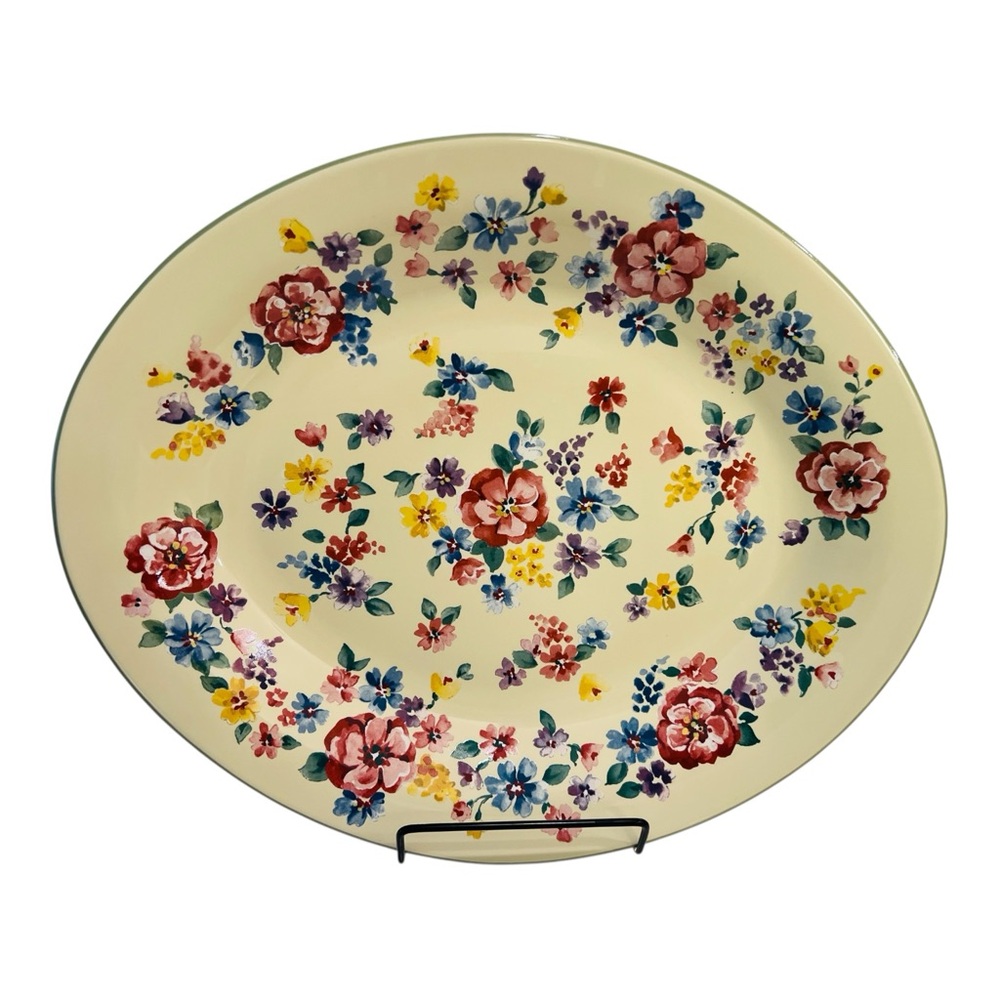 Longaberger 13” Spring Floral Pottery Collection~Oval Serving Platter Vintage